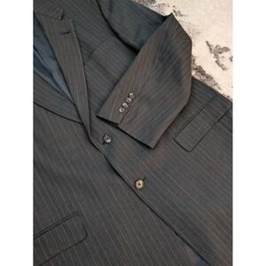 Burberry London Mens Wool Blazer 48L Dark Gray Stripe Two-Button‎ Suit Jacket